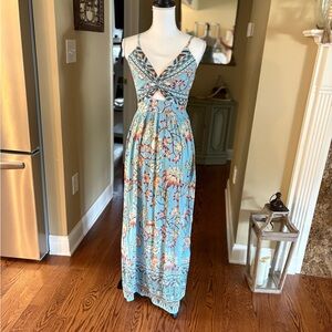 Angie Floral Print Maxi Dress in Blue and Pink